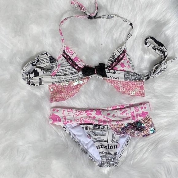 Girls Boutique Paradizia Bikini Swimsuit Bathing Suit Sequins Embellished Size 4